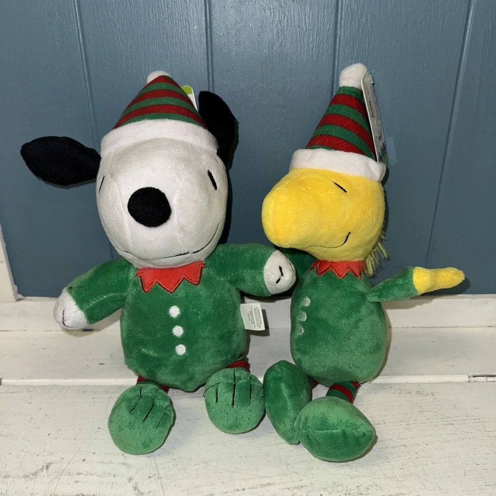 Peanuts Dog Toys Snoopy and Woodstock Elf Santa's‎ Elves w/ Squeakers NEW